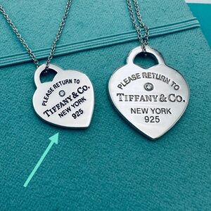Return to Tiffany & Co Small Diamond Heart Charm Necklace 18” in Silver with Box